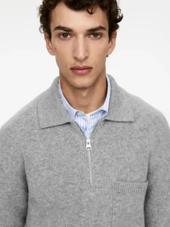 Knitted Wool Zip Polo Shirt