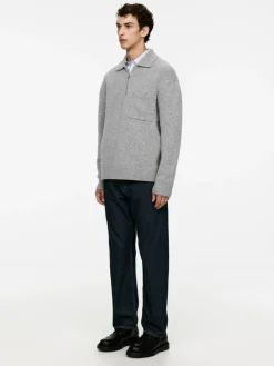Knitted Wool Zip Polo Shirt
