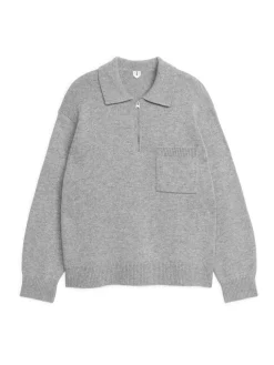 Knitted Wool Zip Polo Shirt